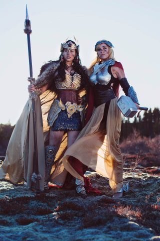 Meagan as Valkyrie Wonder Woman, Reilena as Thor